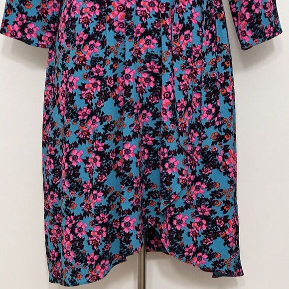 Cheztu Womens‎ Dress 12 Turquoise Blue Pink Floral Faux Wrap Ruffle Cottagecore - Picture 4 of 16